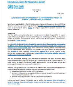 World Health Organization Press Release on Wireless Radiation