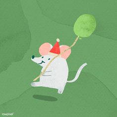 Mouse with green balloon element vector | premium image by rawpixel.com / Toon