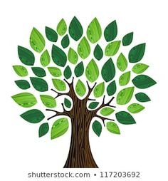 Isolated Eco friendly tree with green wooden leaves illustration. Vector file layered for easy manipulation and custom coloring.