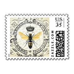 Modern vintage french queen bee postage stamp