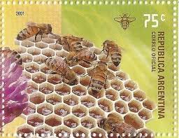 Stamp: Honey Bee (Apis mellifica) on Honeycomb (Argentina ...