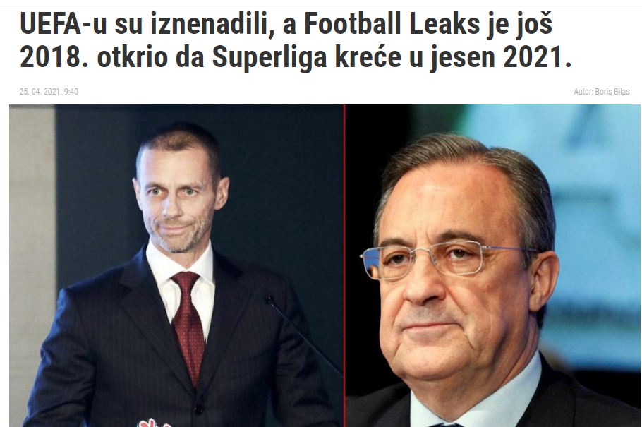 
				Naslovnica revije Ncional, ki je razkrila, da je Aleksander Čeferin vedel že od leta 2018, da se bo Superliga ustanovila leta 2021. (Foto: Posnetek zaslona-Nacional)			