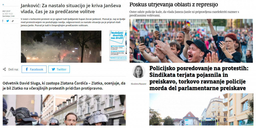 
				Naslovnice v osrednjih medijih. (Foto: Posnetek zaslona- Dnevnik, Delo, Svet24, Večer) 			