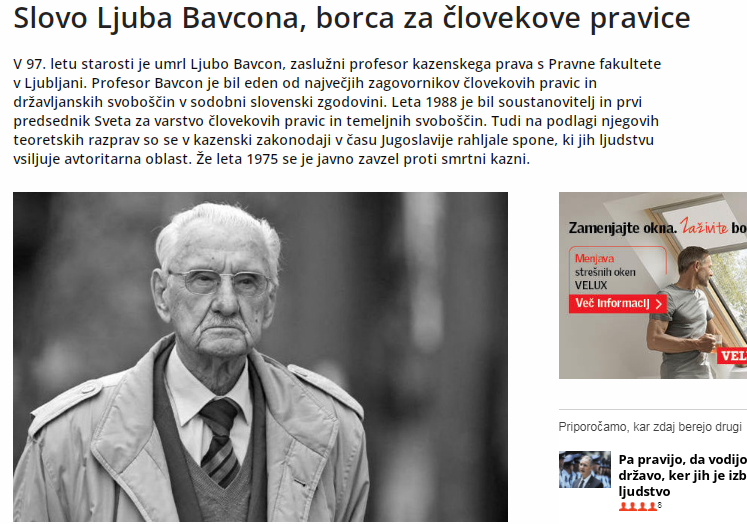 
				Naslovnica Dnevnika ob smrti Ljuba Bavcona. (Foto: Posnetek zaslona-Dnevnik)			