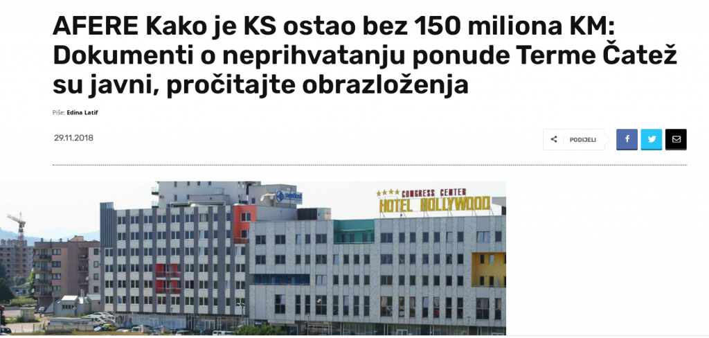 				Naslovnica bosanskega Indexa, ki razrkiva afero v višini 150 milijon konvertebilnih mark (76 milijonov EUR), kjer so osrednjo vlogo odigrali Petanove Terme Čatež. (Foto: Posnetek zaslona- Index.ba) 			