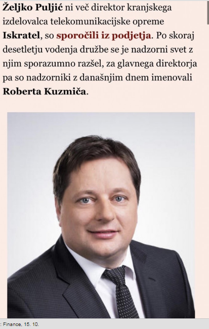 
				Medij Požareport je povzel poročanje Financ, da je novi predsednik uprave Iskratela postal sedaj že dolgoletni predsednik NŠ Mura Robert Kuzmič. (Foto: Posnetek zaslona- Požareport)			