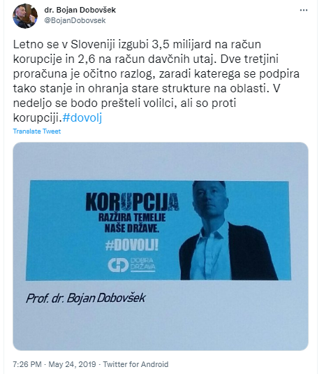 
				Bojan Dobovšek o korupciji v času slovenske samostojnosti. (Foto: Posnetek zaslona- Twitter)			