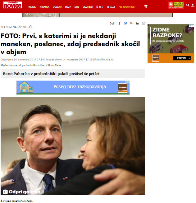 
				Slika iz Slovenskh novic, kjer sta skupaj sedanji predsednik države Borut Pahor in Tanja Fajon. (Foto: Posnetek zaslona- Slovenske novice) 			