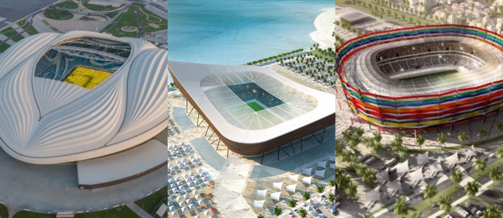 
				Stadioni, zaradi katerih so v suženjskih razmerah umirili migrantski delavci v Katarju. (Foto: Posnetek zaslona- Pinterest, Archdaily)			