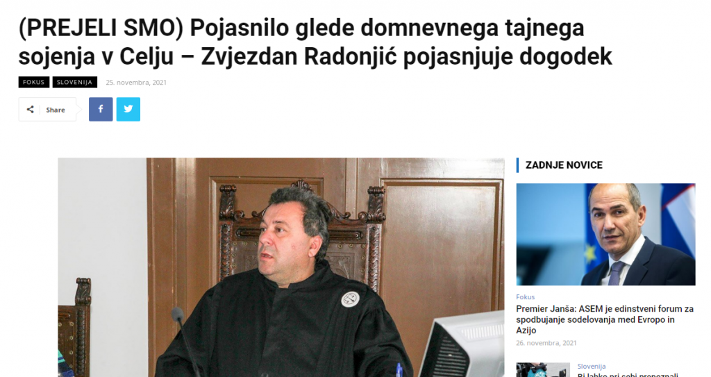 
				Pismo sodnika Zvejzdana Radonjića o njegovem sodnem postopku v Celju. (Foto: Posnetek zaslona- Demokracija)			