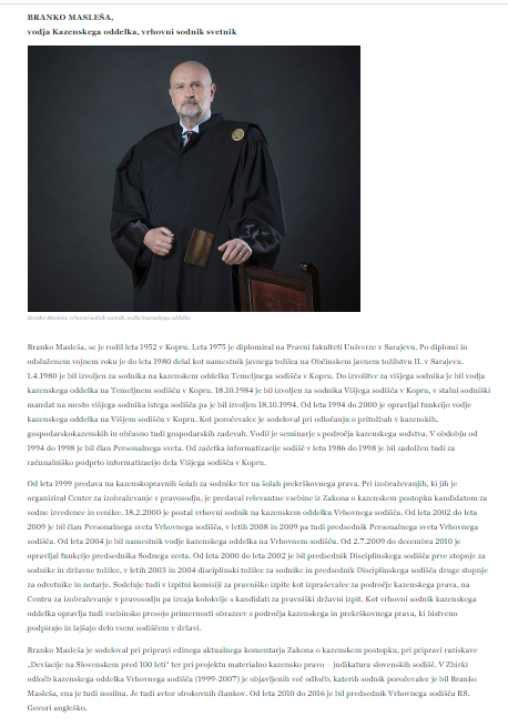  Opis delovne poti vrhovnega sodnika Branka Masleše pred izbruhom afere iskanje sarajevske diplome. (Foto: Posnetek zaslona- Twitter, Vrhovno sodišče) 