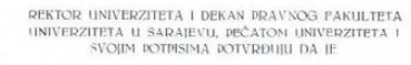 
				Na diplomi piše, da rektor Univerze v Sarajevu in dekan Pravne fakultete s pečatom Univerze in podpisom jamčita pristonst. A na diplomi ni podpisov in ne pečata! (Foto: Posnetek zaslona- Siol)			