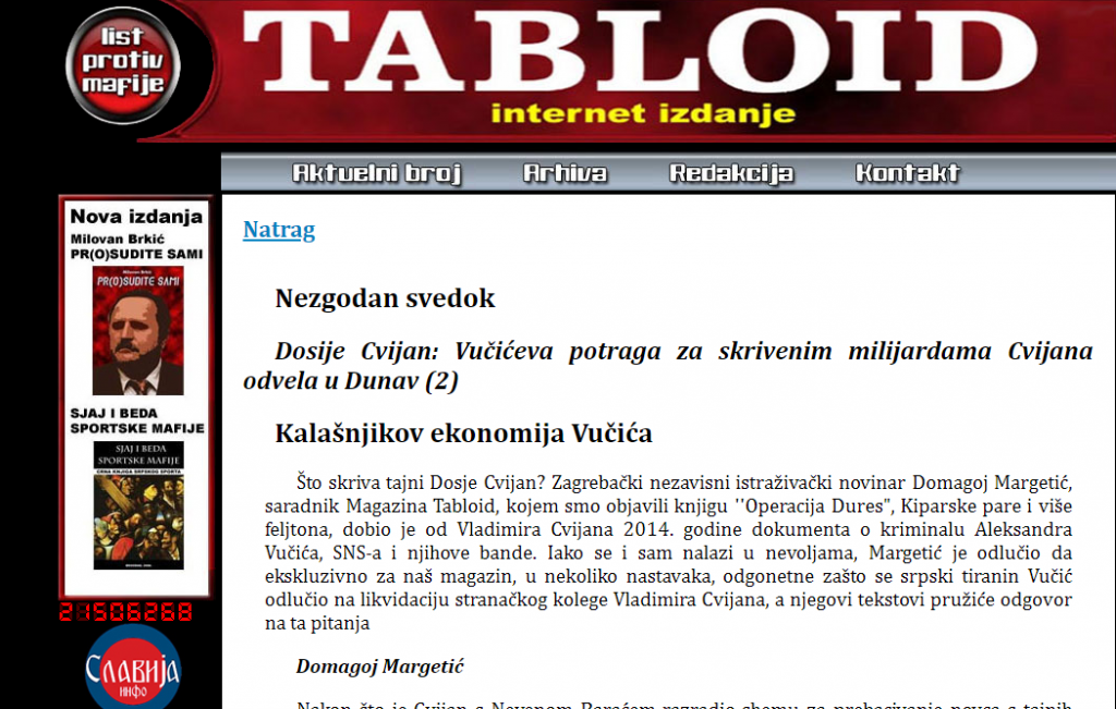 				Naslovnica srbskega medija Magazin Tabloid. V preteklosti smo že omenili, da imajo podatke na tem mediju preverjene od petih najmočnejših tajnih služb na svetu. (Foto: Posnetek zaslona- Magazin Tabloid)			