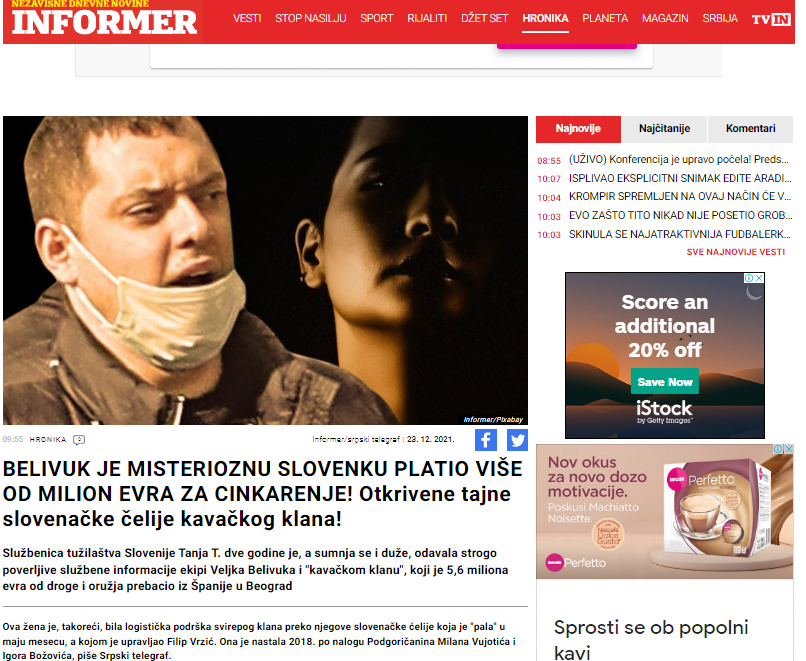 
				Naslovnica Informera, ki razrkiva, da je Tanja T. osumljenka uslužbenka tožilstva. (Foto: Posnetek zaslona-Informer)			