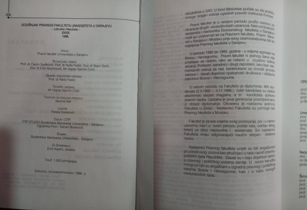 
				Dokaz, da PF Sarajevo v času vojne ni utrpela nobenih posledic in tudi ni bila požgana. To lahko vidite v drugem odstavku besedila na desni strani. (Foto: Bralec #Prava)			