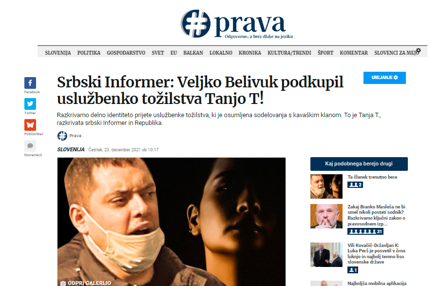 
				Medij #Prava je prvi povzel poročanje srbskih medijev o skrivnosti Tanja T. (Foto: Prava)			