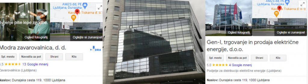 
				V isti stavbi se nahaja sedež podjetja GEN-I in Modre zavarovalnice. (Foto: Posnetek zaslona-Google maps)			