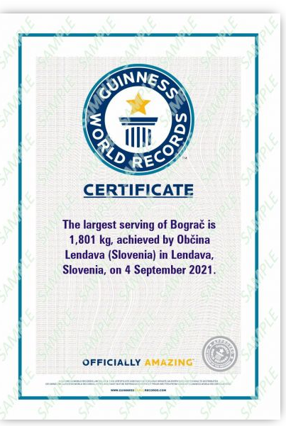 				Lendavčani so včeraj prejeli certifikat o tem, da so s s svojim rekordnim bogračem vpisani v Guinesovo knjigo rekordov			