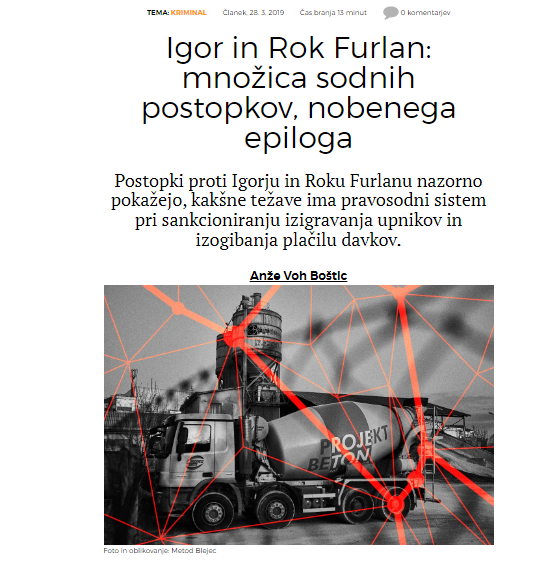 
				Le eden izmed člankov o spornem poslovanju Igorja in Roka Furlana. (Foto: Posnetek zaslona- Podčrto)			