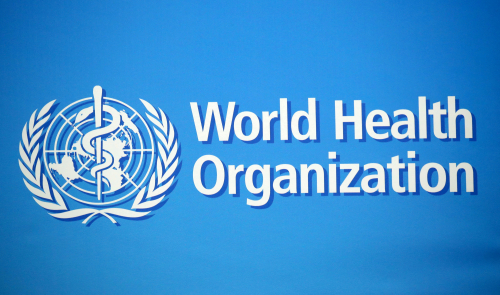 Logotip je na sliki na stavbi WHO v Ženevi