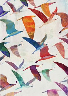 HOPEBIRDS art print // colorful illustration // flying birds with flowers // hope illustration by schalleszter on Etsy