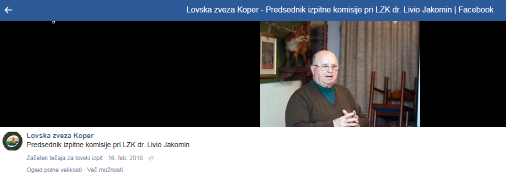 
				Livio Jakomin je bil pomemben član koprske struje Lovske zveze Slovenije. (Foto: Facebook)			